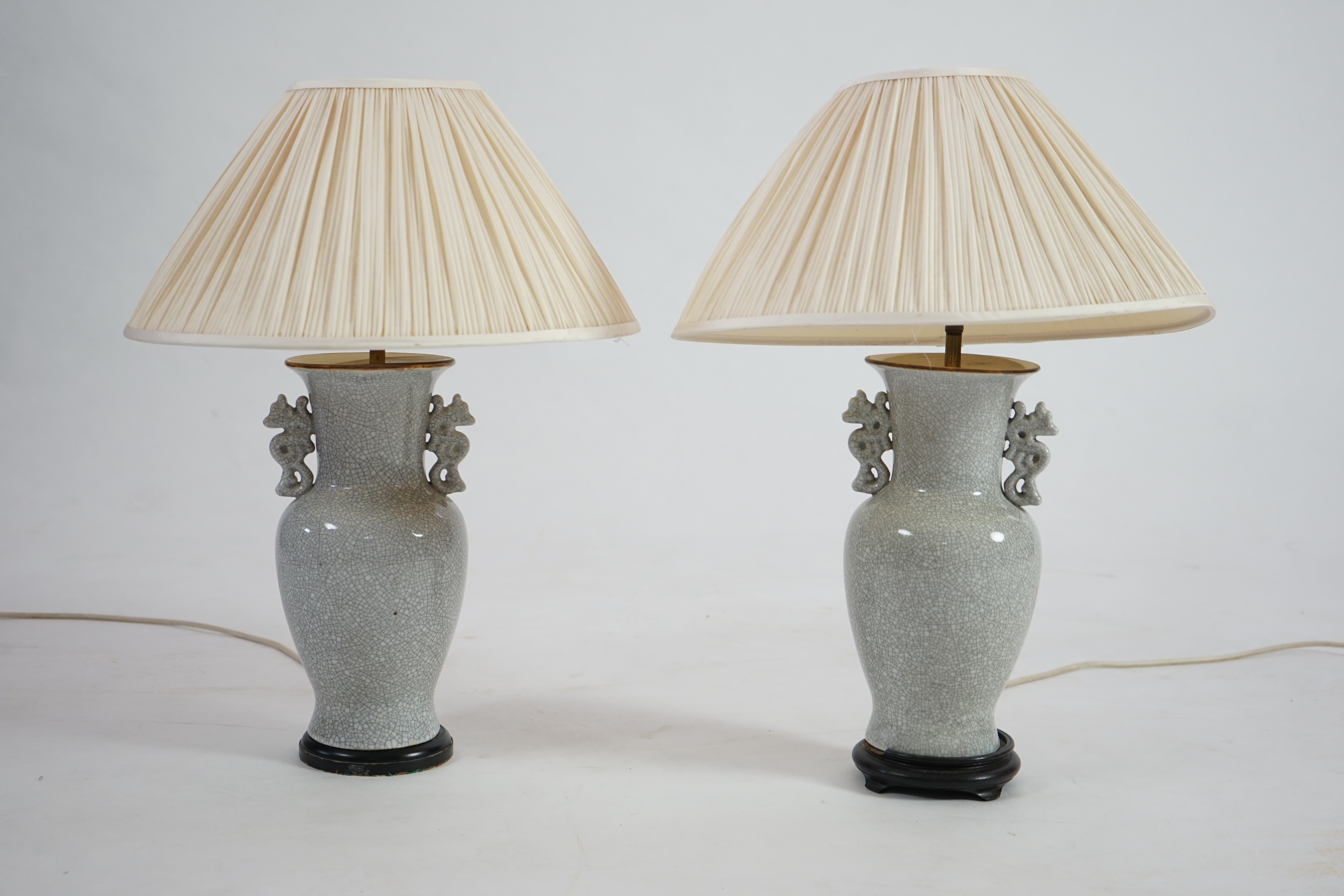 A pair of Chinese crackleglaze table lamps